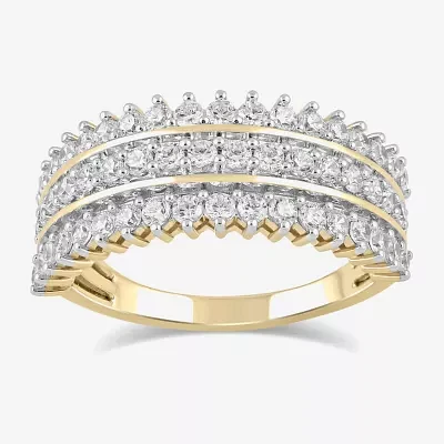 (H / I1-I2) Womens 1 CT. T.W. Lab Grown White Diamond 14K Gold Over Silver Cocktail Ring