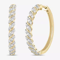 (H / I1-I2) 1 CT. T.W. Lab Grown White Diamond 14K Gold Over Silver 28.2mm Hoop Earrings