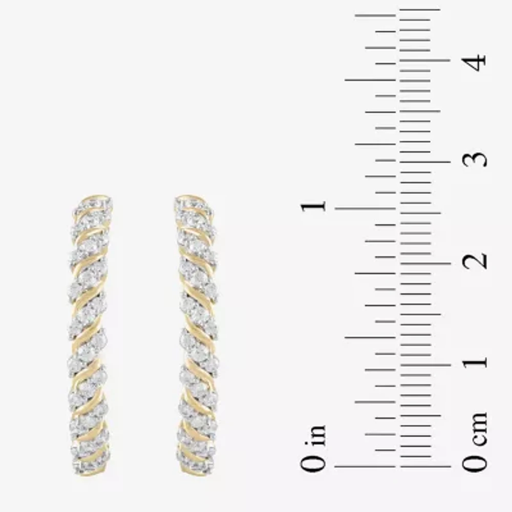 (H / I1-I2) 1 CT. T.W. Lab Grown White Diamond 14K Gold Over Silver 28.2mm Hoop Earrings