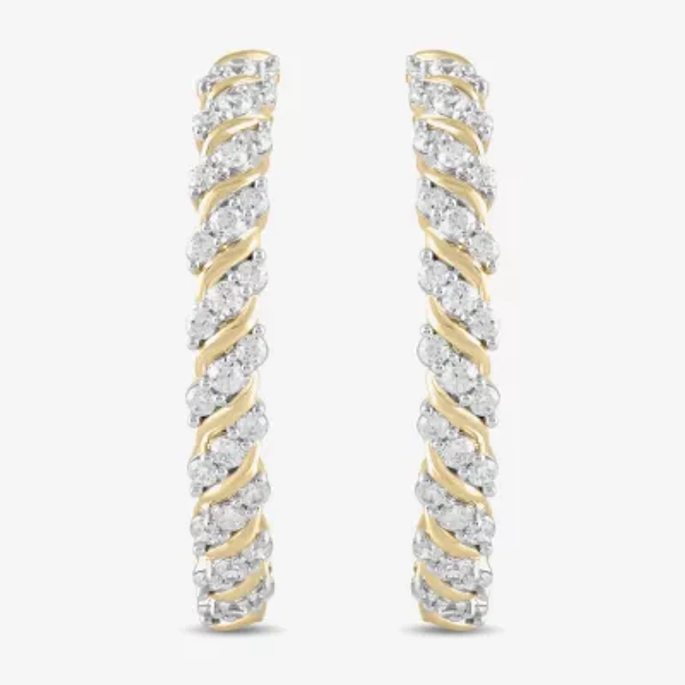 (H / I1-I2) 1 CT. T.W. Lab Grown White Diamond 14K Gold Over Silver 28.2mm Hoop Earrings