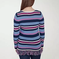 Hearts Of Palm Womens Crew Neck Long Sleeve Striped Pullover Sweater