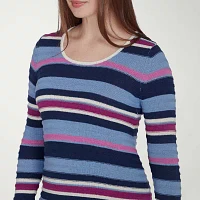 Hearts Of Palm Womens Crew Neck Long Sleeve Striped Pullover Sweater