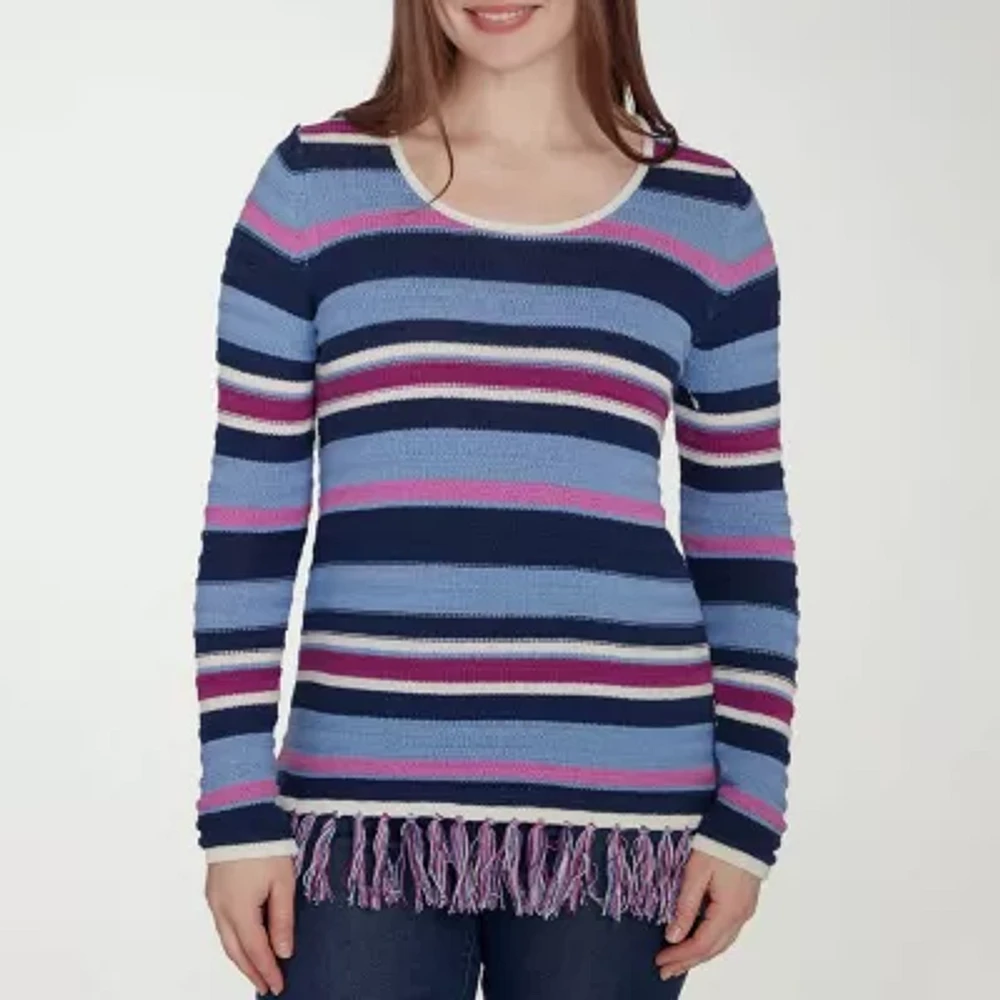 Hearts Of Palm Womens Crew Neck Long Sleeve Striped Pullover Sweater