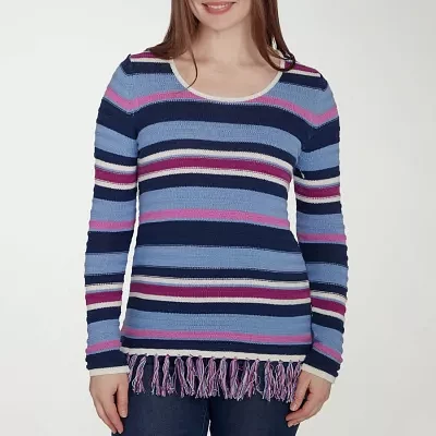 Hearts Of Palm Womens Crew Neck Long Sleeve Striped Pullover Sweater