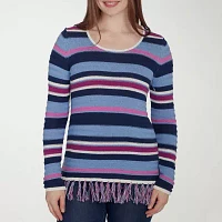 Hearts Of Palm Womens Crew Neck Long Sleeve Striped Pullover Sweater