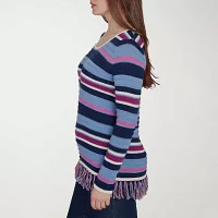 Hearts Of Palm Womens Crew Neck Long Sleeve Striped Pullover Sweater