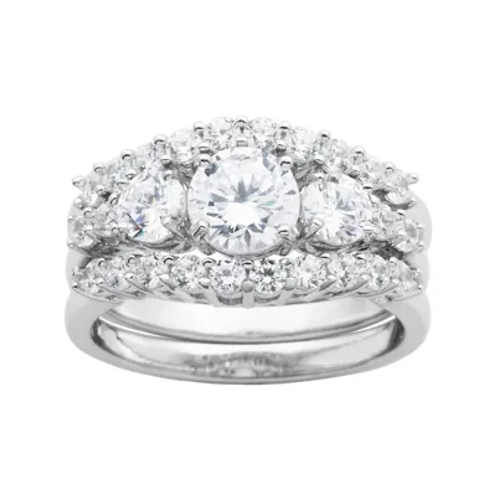 DiamonArt® Cubic Zirconia Sterling Silver 3-Stone Bridal Ring Set