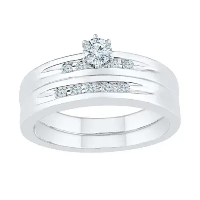 Womens 1/4 CT. T.W. Natural White Diamond Sterling Silver Round Side Stone Bridal Set