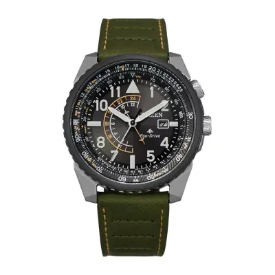 Citizen Eco-Drive Mens Green Leather Strap Watch Bj7138-04e