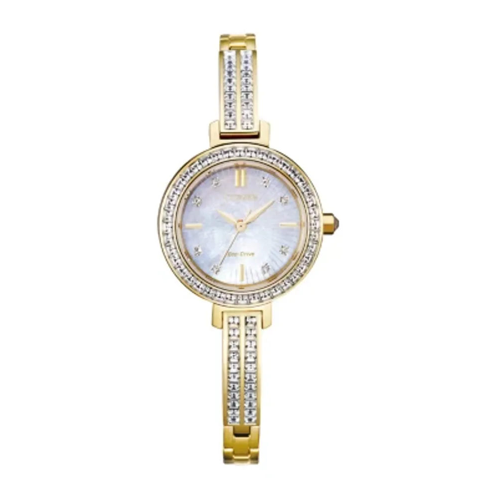 Citizen Eco-Drive Unisex Adult Crystal Accent Gold Tone Stainless Steel Bracelet Watch Em0862-56d