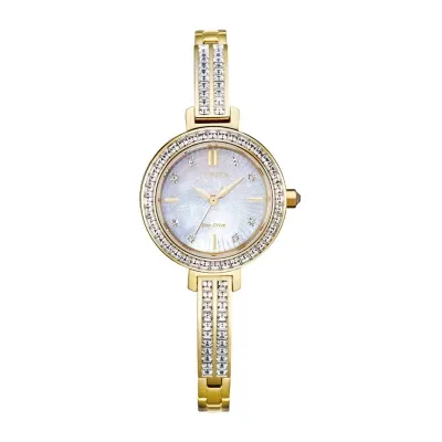 Citizen Eco-Drive Womens Crystal Accent Gold Tone Stainless Steel Bracelet Watch Em0862-56d