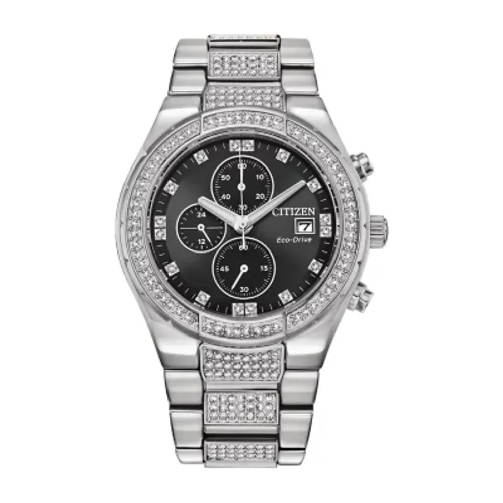 Citizen Eco-Drive Mens Crystal Accent Silver Tone Stainless Steel Bracelet Watch Ca0750-53e