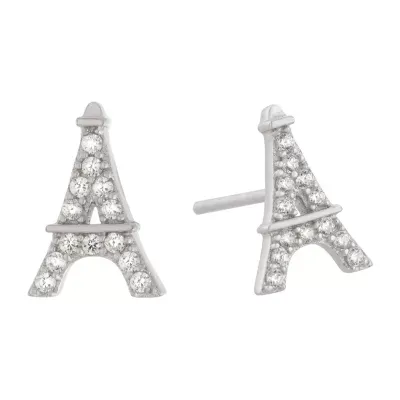 Silver Treasures Eiffel Tower Cubic Zirconia Sterling Silver 10.4mm Stud Earrings