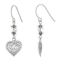 Silver Treasures Sterling Silver Cultured Freshwater Pearl Heart Drop Earrings