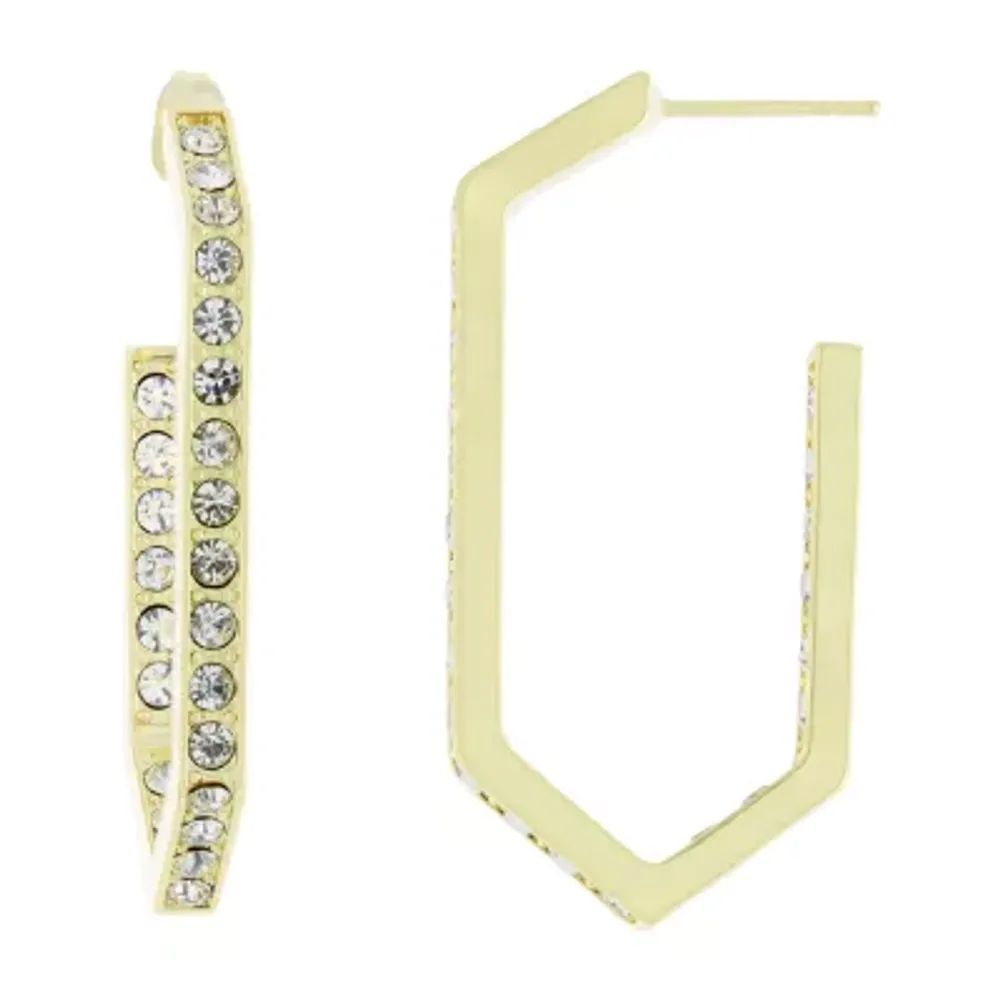 Sparkle Allure Crystal 14K Gold Over Brass Hoop Earrings