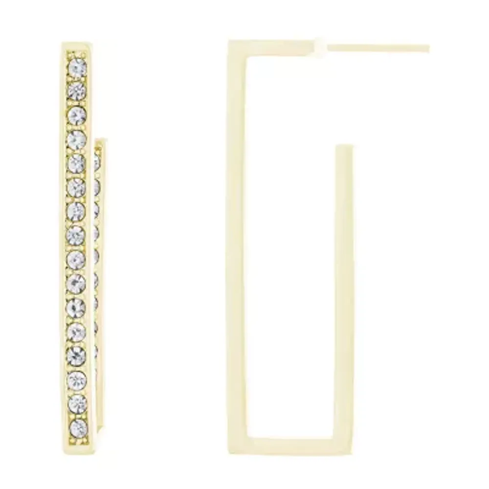 Sparkle Allure Crystal 14K Gold Over Brass Rectangular Hoop Earrings