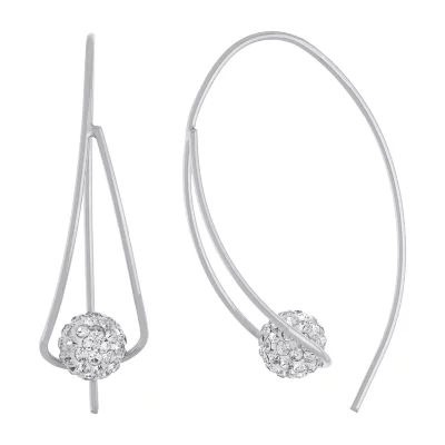 Sparkle Allure Threader Crystal Pure Silver Over Brass Hoop Earrings