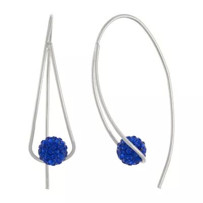 Sparkle Allure Threader Crystal Pure Silver Over Brass Hoop Earrings