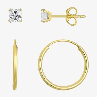 White Cubic Zirconia 10K Gold 2 Pair Earring Set