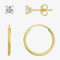 White Cubic Zirconia 10K Gold 2 Pair Earring Set