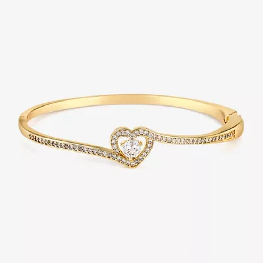 Sparkle Allure 18K Gold Over Brass Heart Bangle Bracelet