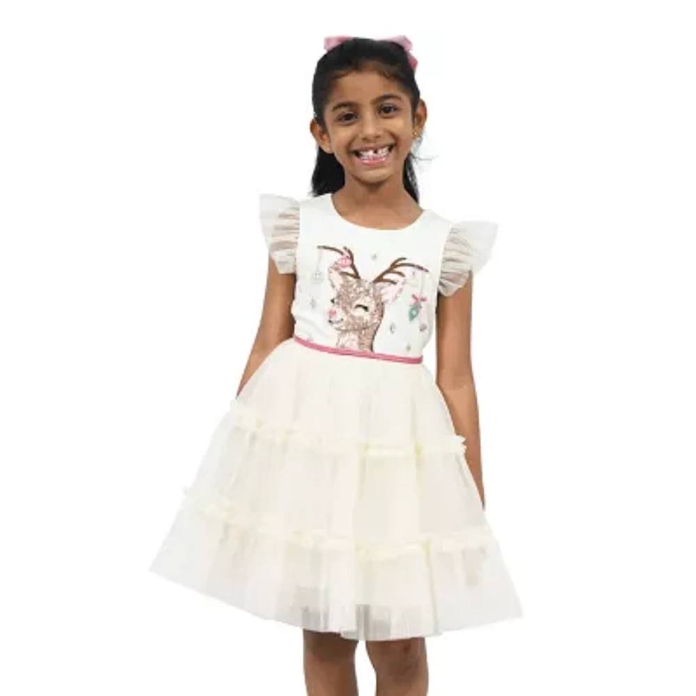 Lilt Little Girls Short Sleeve Flutter Fit + Flare Dress