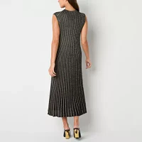 Worthington Womens Sleeveless Striped Midi Sweater Dress