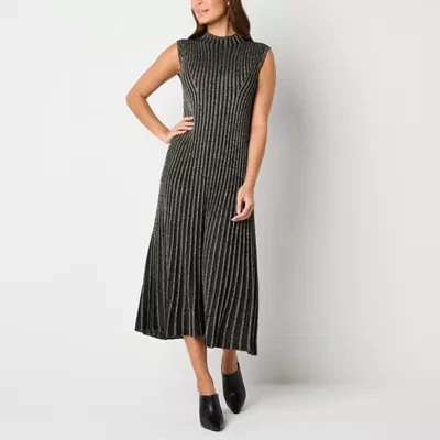 Worthington Womens Sleeveless Striped Midi Sweater Dress