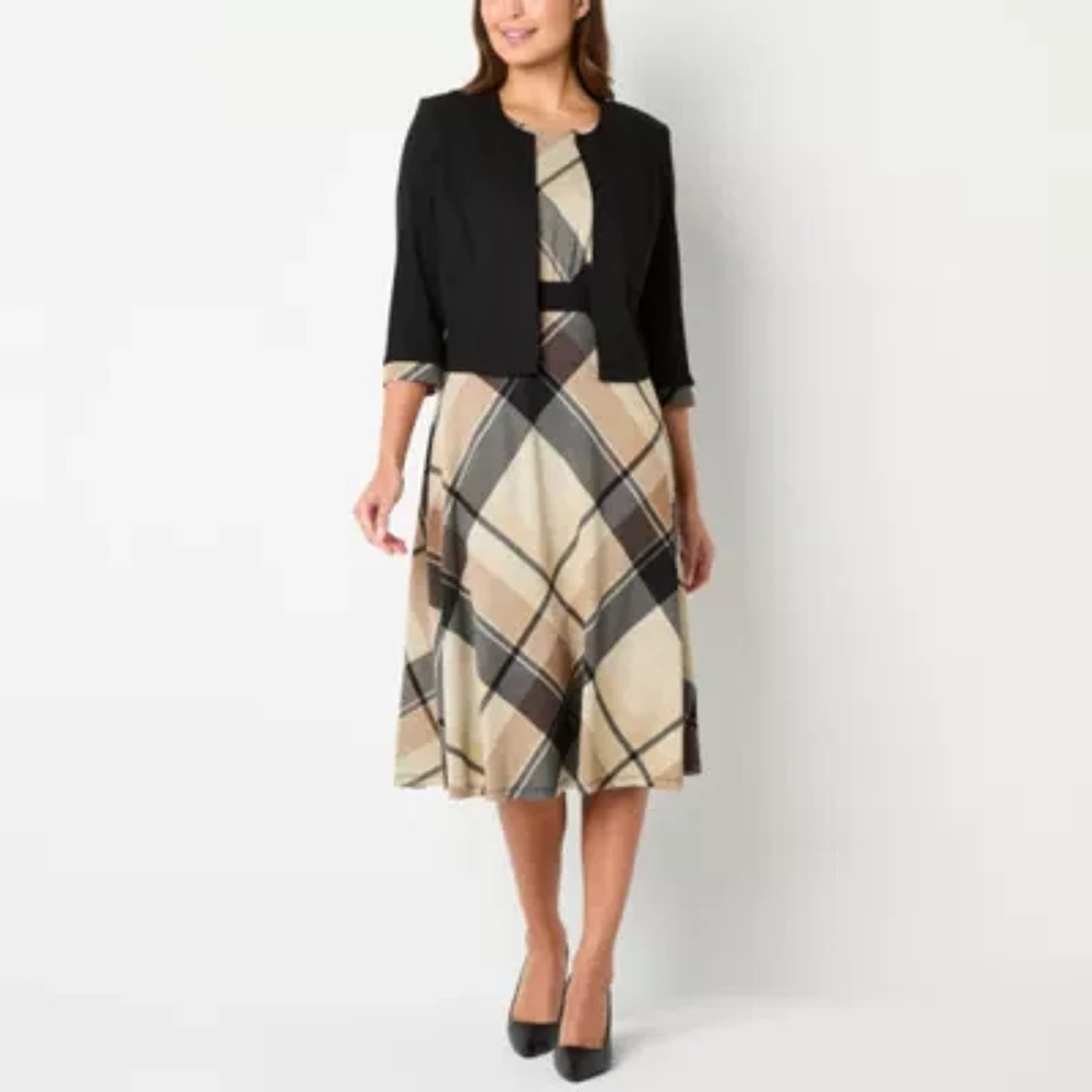 Studio 1 Womens Plaid Jacket Dress