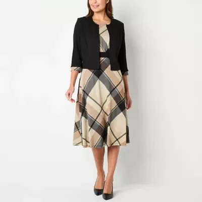 Studio 1 Womens Plaid Jacket Dress