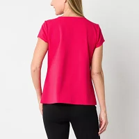 Liz Claiborne Texture Tee Womens Round Neck Short Sleeve Blouse