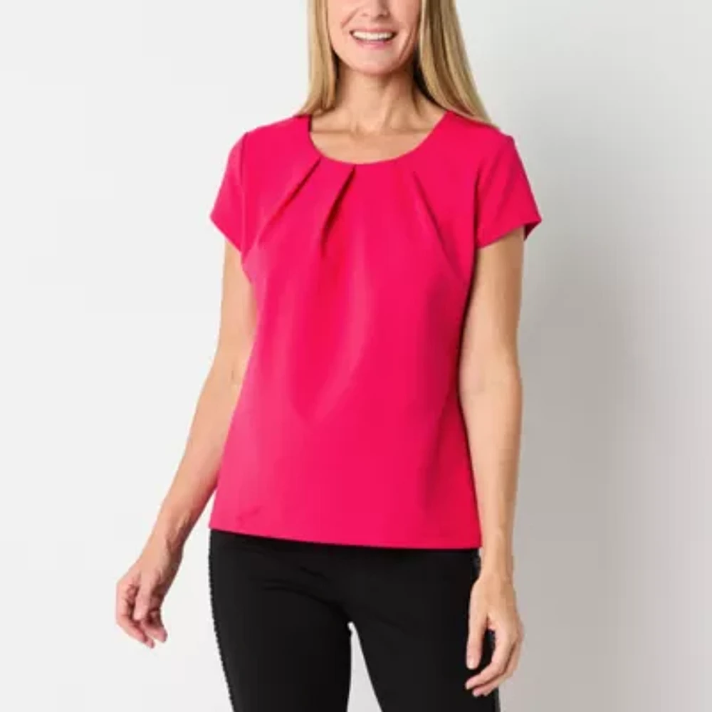 Liz Claiborne Texture Tee Womens Round Neck Short Sleeve Blouse