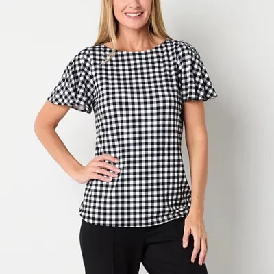 Liz Claiborne Womens Round Neck Short Sleeve Blouse