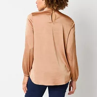 Bold Elements Womens V Neck Long Sleeve Satin Blouse