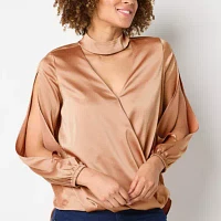 Bold Elements Womens V Neck Long Sleeve Satin Blouse