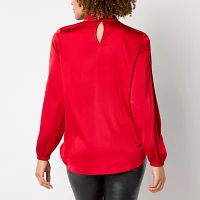 Bold Elements Womens V Neck Long Sleeve Satin Blouse