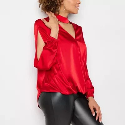 Bold Elements Womens V Neck Long Sleeve Satin Blouse