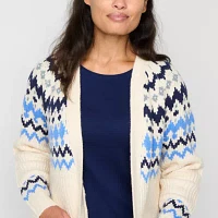 St. John's Bay Womens V Neck Long Sleeve Holiday Cardigan