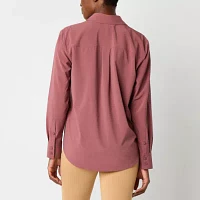 Stylus Womens Long Sleeve Button-Down Shirt