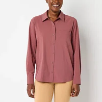 Stylus Womens Long Sleeve Button-Down Shirt