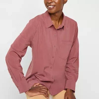 Stylus Womens Long Sleeve Button-Down Shirt