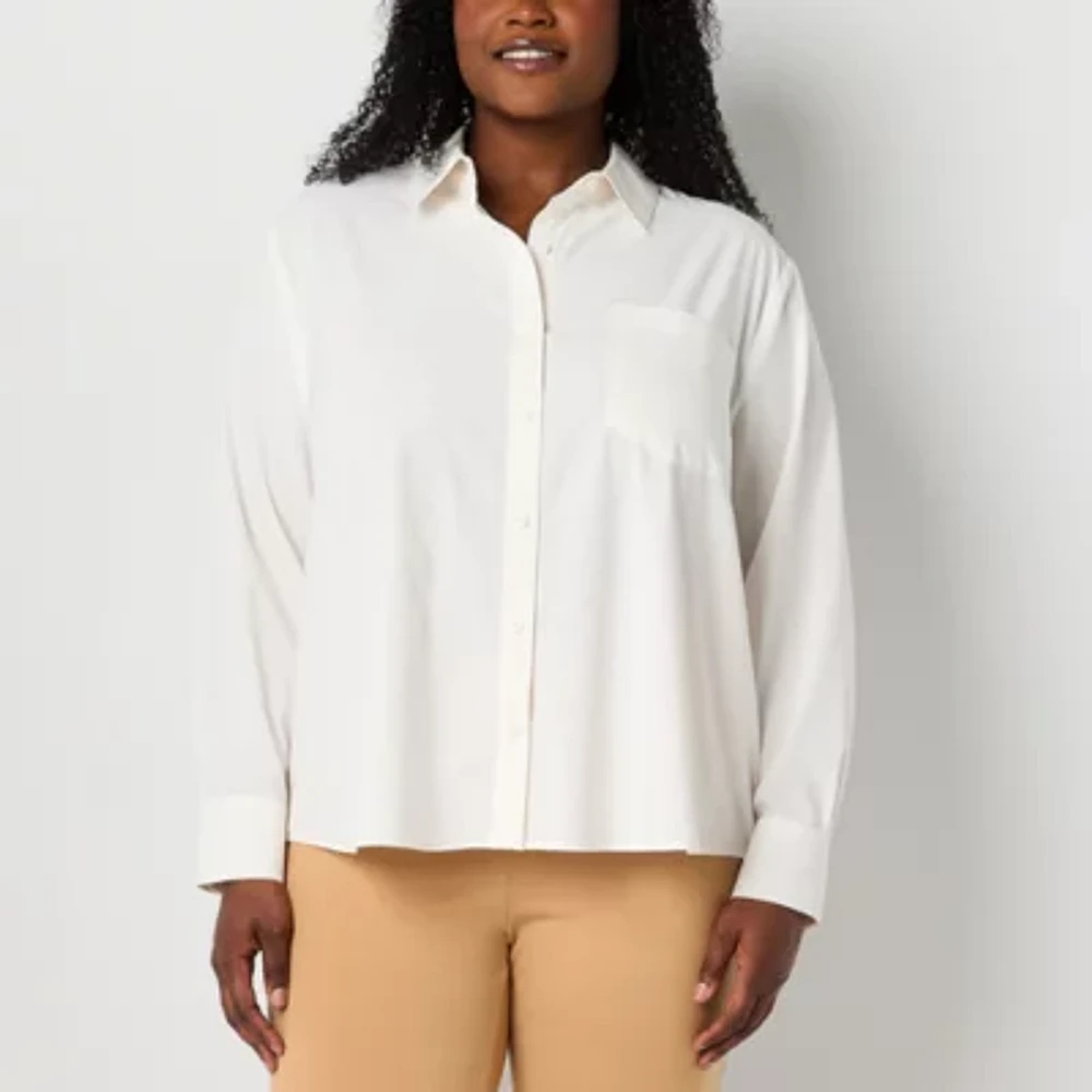 Stylus Plus Womens Long Sleeve Button-Down Shirt