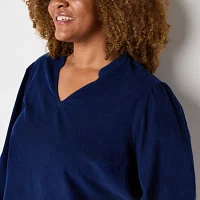 St. John's Bay Plus Corduroy Womens Long Sleeve Blouse