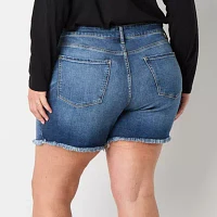 a.n.a Womens Mid Rise Denim Short-Plus