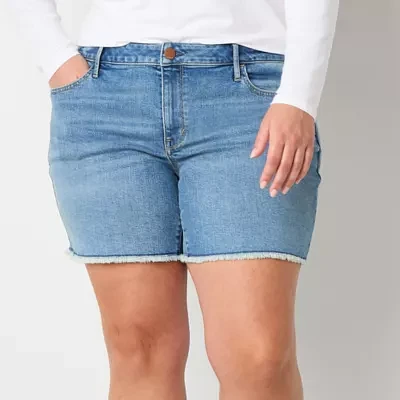 a.n.a Womens Mid Rise Denim Short-Plus