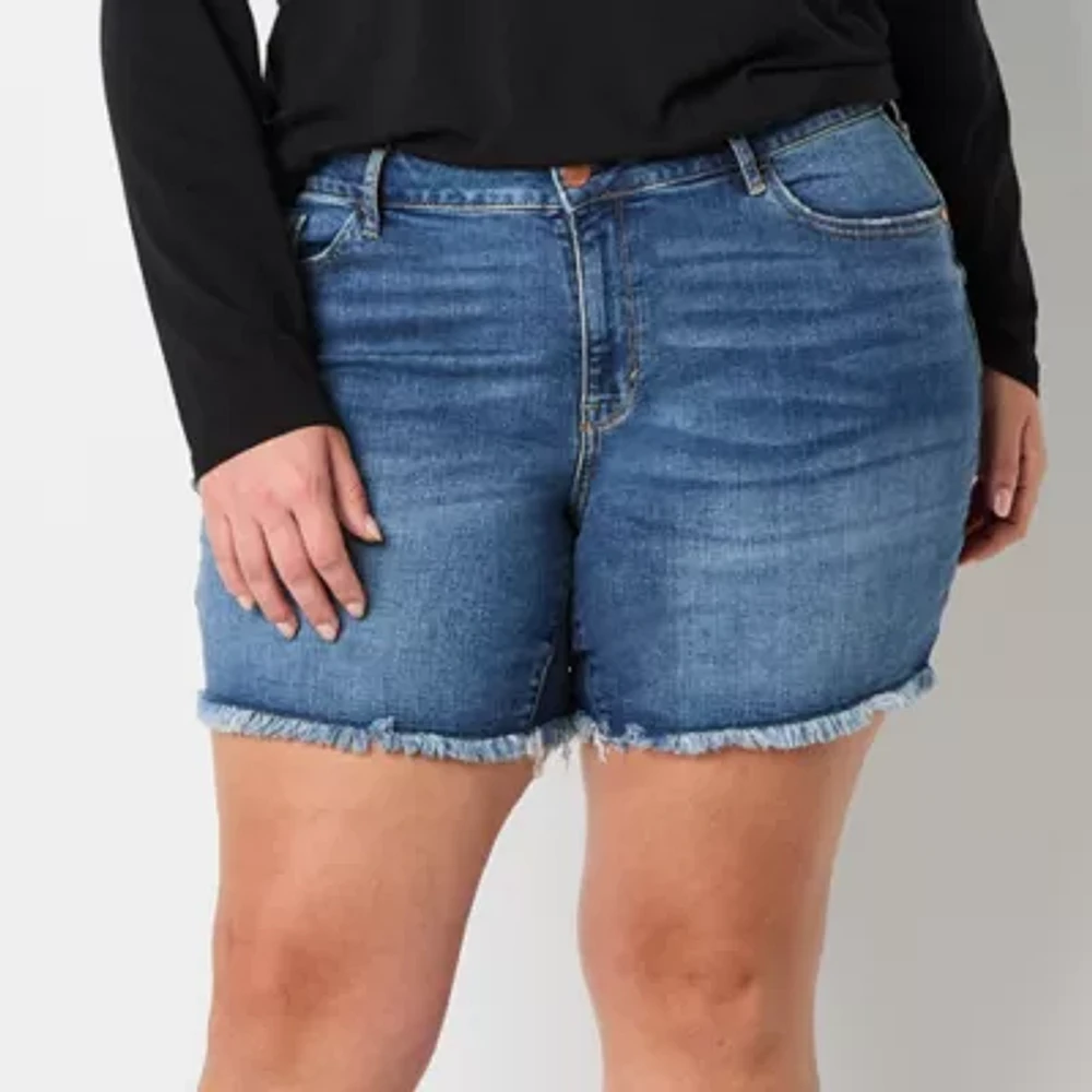 a.n.a Womens Mid Rise Denim Short-Plus