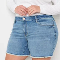 a.n.a Womens Mid Rise Denim Short-Plus