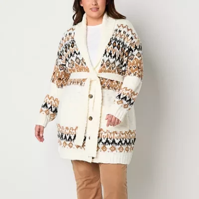 a.n.a Plus Womens Long Sleeve Fairisle Cardigan