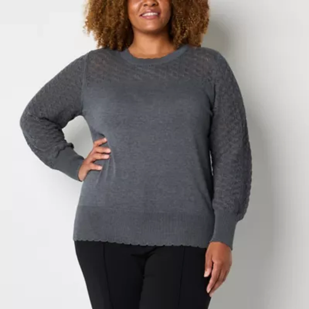 Liz Claiborne Plus Womens Crew Neck Long Sleeve Pullover Sweater