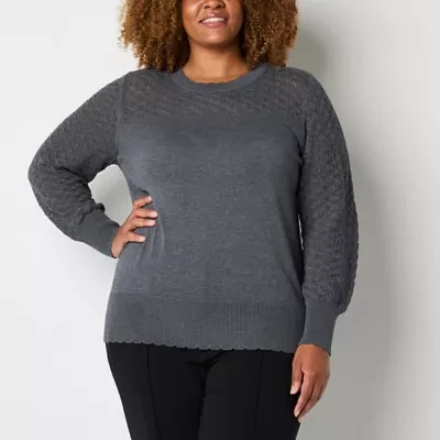 Liz Claiborne Plus Womens Crew Neck Long Sleeve Pullover Sweater